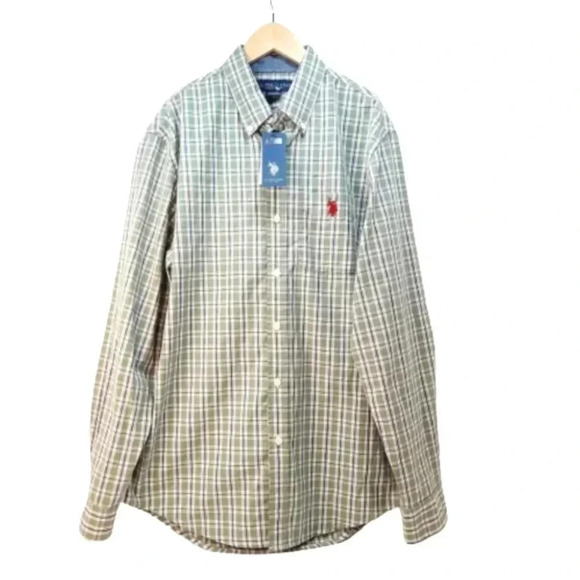 Men's Green Plaid Long-sleeved Button-down Shirt - Picture 1 of 10